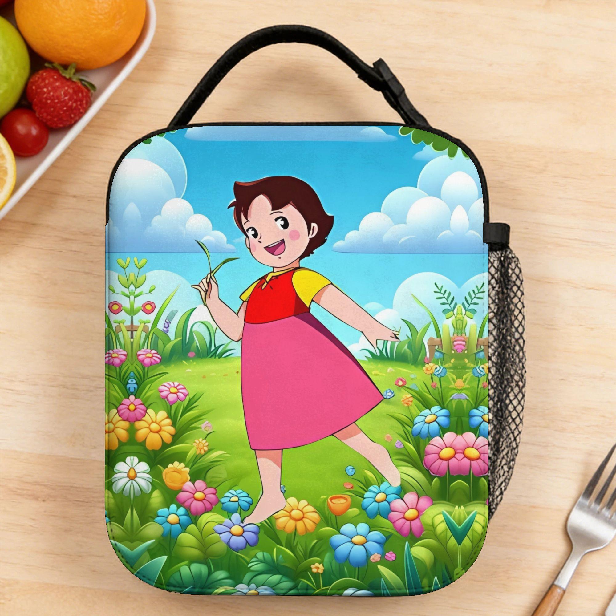 Custom Alps Mountain Girl Happy Heidi Lunch Bag For Child School Designer Lunch Box Fun Waterproof Tote Food Bags One Size