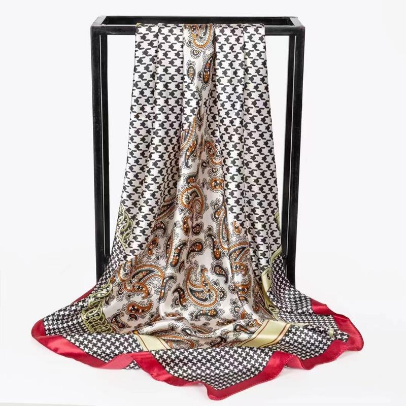 Simulation Silk Scarf Spring and Summer Versatile Sunshade 90 Square Scarf Painted Pearlescent Color Ding Women's Square Scarf Silk Scarf