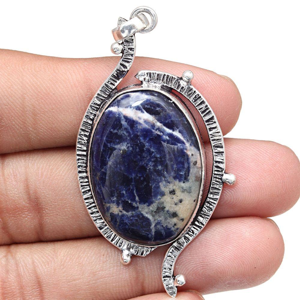 Necklace Sodalite Gemstone Handmade Silver Jewelry 2.5"