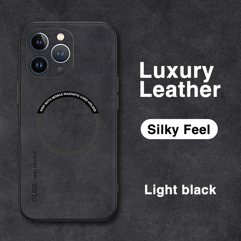 For Magsafe Wireless Charging Leather Case For iPhone 15 Pro Max 14 13 12 Pro Max Plus 11 Luxury Sheepskin Iron Ring Phone Cover
