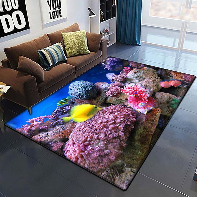 Marine Fish Beautiful Painting Carpet for Living Room Large Area Rug Black Soft Carpet Home Decoration Mats Boho Rugs Picnic
