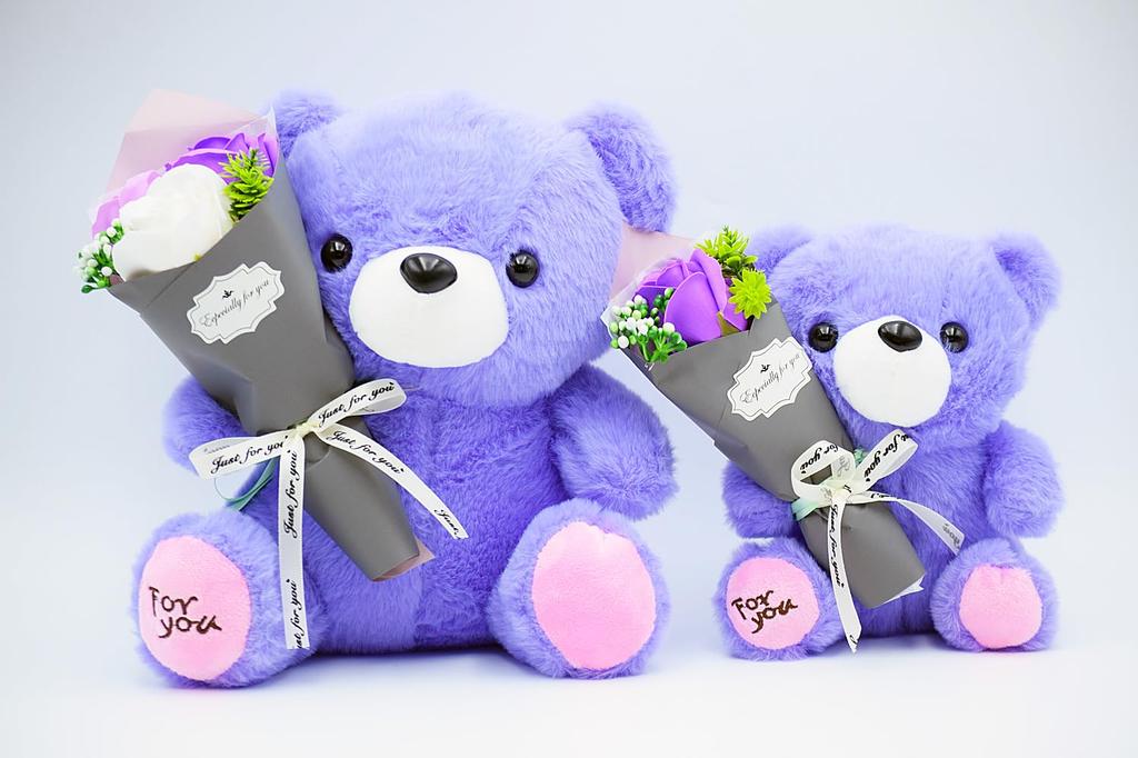 Matsuno Kogyo Soap Flower Bouquet, Plush Toy, Soap Flowers, Interior Decor, Gift (3 Flowers, Purple)