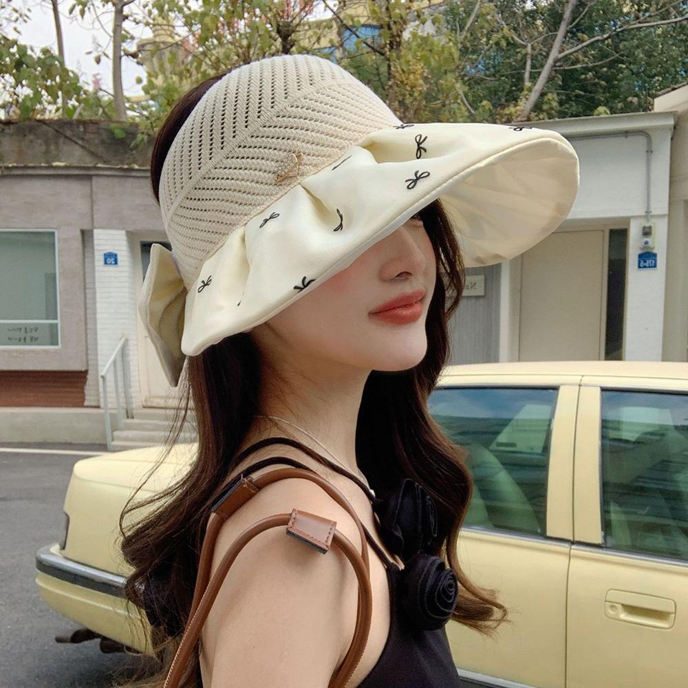 Bowknot Empty Top Sun Hat Sweet Foldable Visor Cap Cute Female Shell Hat  Outdoor