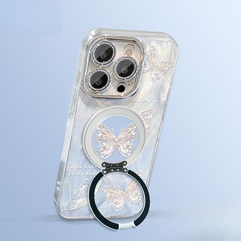Beautiful Butterfly Magnetic Stent Bracket Suitable for Apple 13promax Fulcrum Mobile Phone Case 16 Feather Yarn 15 High-end Sense Huawei