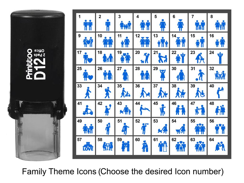 Printtoo Personalized Family Theme Icons Rubber Stamp Self Inking Stamper 12 Mm