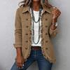Damen Kord Kürzjacke mit Rüschensaum, Reverskragen und doppelreihigem Design