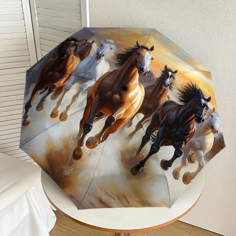 

1pc Horses Galloping Wild Umbrella with Plastic Handle,Suitable for All Seasons Home Travel Outdoor UmbrellaDD1791
