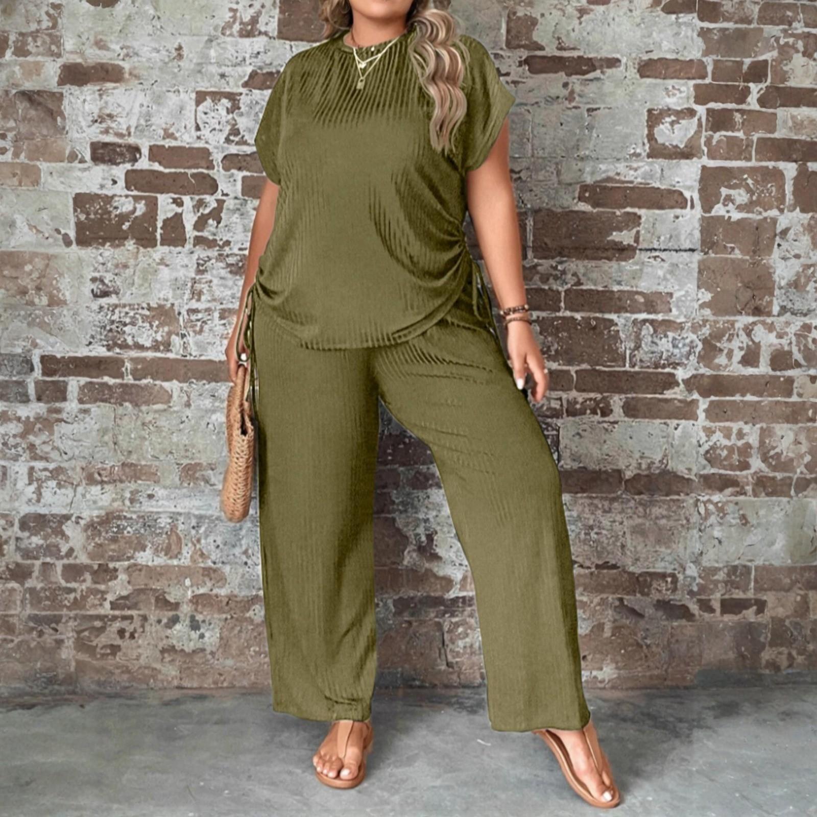 

Женский комплект большого размера Свободный Удобный Повседневный Модный С круглым вырезом Однотонный Двойка XXL