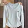 Süßes Würziges Milchblaues Langarm-T-Shirt für Damen Frühling Herbst Neu Taillenbetont Schickes Oberteil