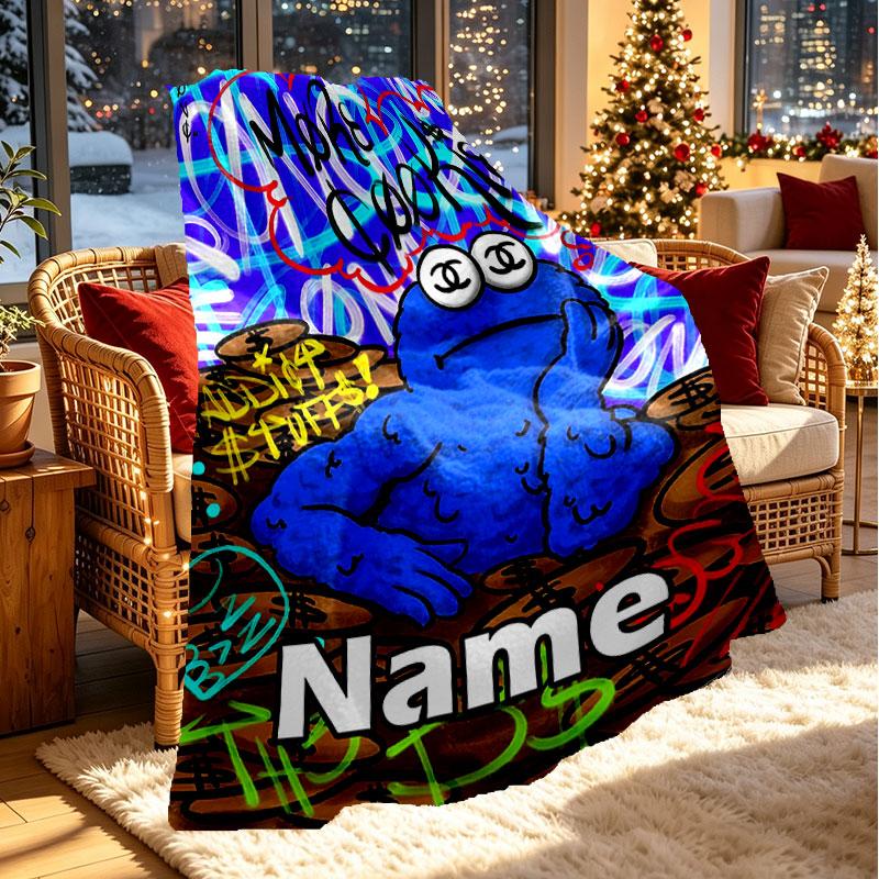Custom Name Personalized Sesame Street Print Blanket, Home Decor, Bedroom, Sofa, Camping, Couch, Gifts for Birthday Christmas