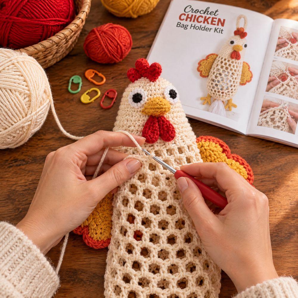 Handmade Crochet Animal Bag Holder Kit DIY Yarn Craft Wall Hanging Plastic Bag Dispenser Animal Shaped Cute Stylish