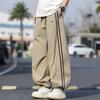 Spring and Summer New European Scimitar Striped Loose Light Gray Wide-leg Casual Pants Men's Very Light Pants