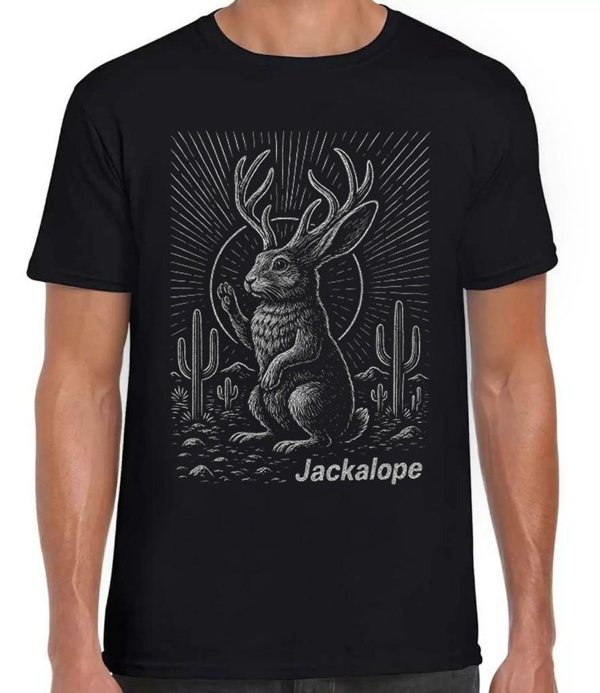 

Jackalope Mythical Rabbit Creature Animal Humorous Gift Tee Black T Shirt 442 2XL