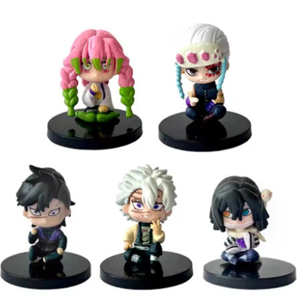 

5-15Pcs Q Version Demon Slayer Sitting Ghost Doll Tanjiro Nidouzi Inosuke Zenizu Toy Figural Pvc Model Gift (As shown-17007)-
