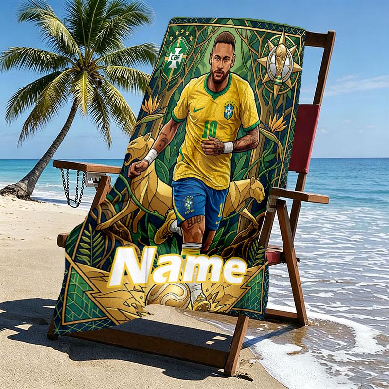 Custom Name Personalized Neymar Jr Print Beach Towel, for Trip Camping Beach Party Home Decor, Birthday Gift for Family & Friends