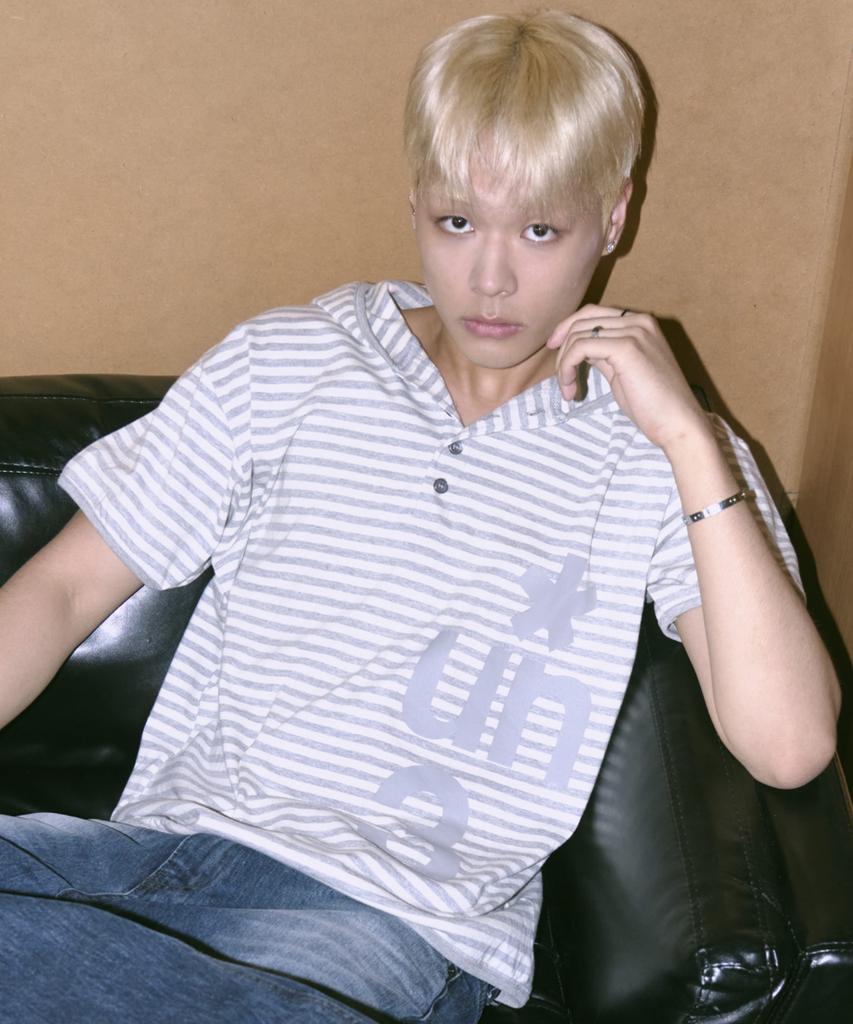 Eontaiteulseoul Symbol Stripe Henry Hoodie Crop Short Sleeve Melange White