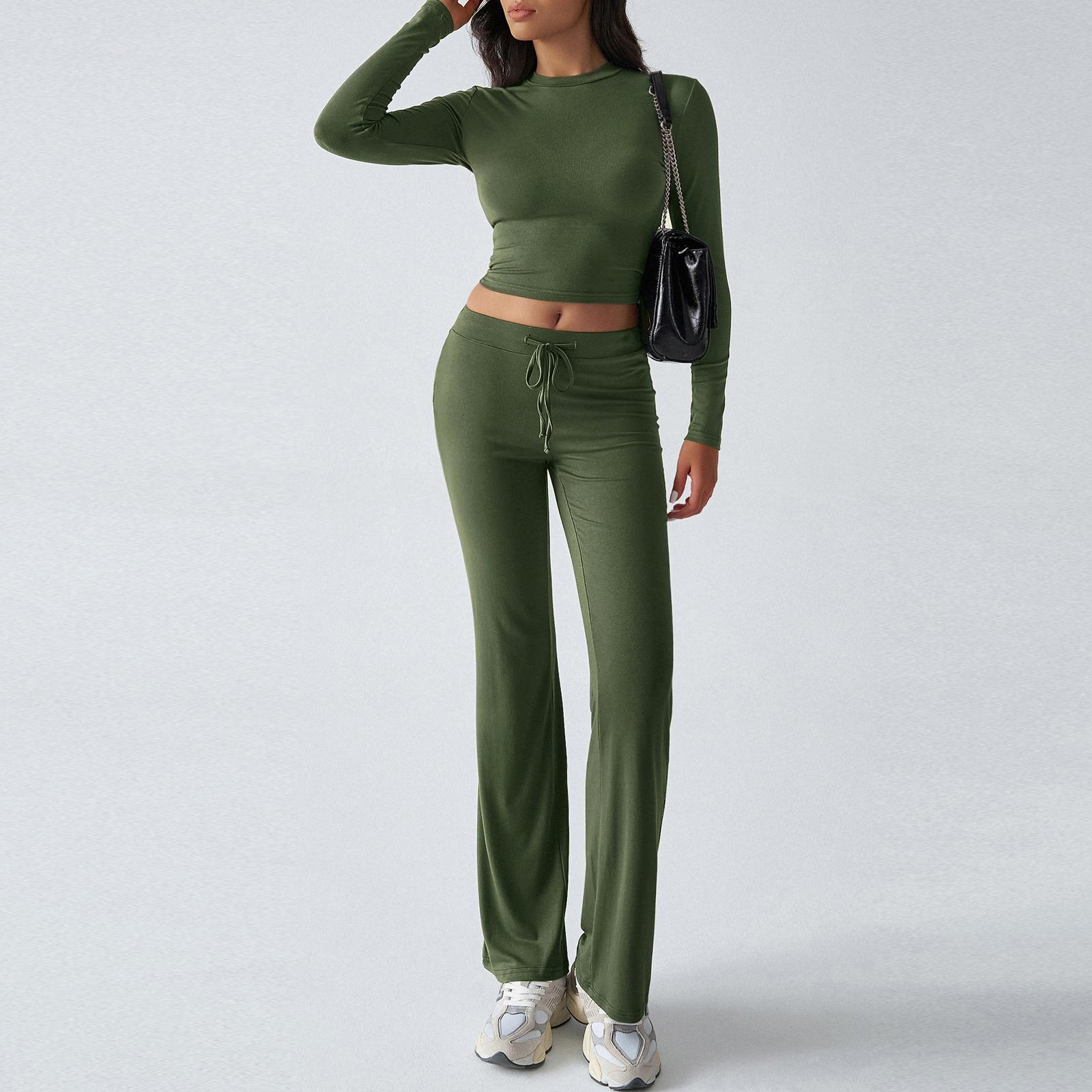 

Two Piece Sets For Women Casual Loose Long Sleeve Shirts And High Waisted Drawstring Shorts Tracksuit Fall Outfits L армія зелений колір