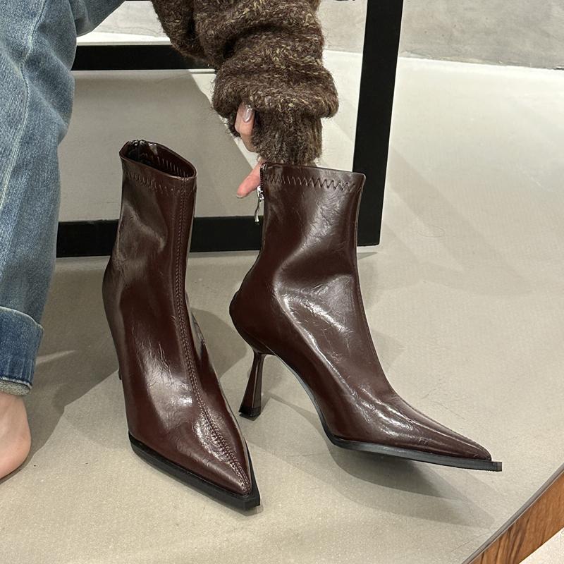Fashion SUOJIALUN 2025 New Brand Women Ankle Boots Fashion Pointed Toe Sides Zipper Ladies Elegant Short Boot Thin High Heel Chelsea Sho