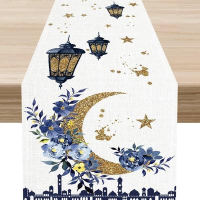 Thickened Ramadan Table Runner Vintage Decorative Star Moon Tablecloth Castle Lantern Pattern Dining Table Flag Table Protection