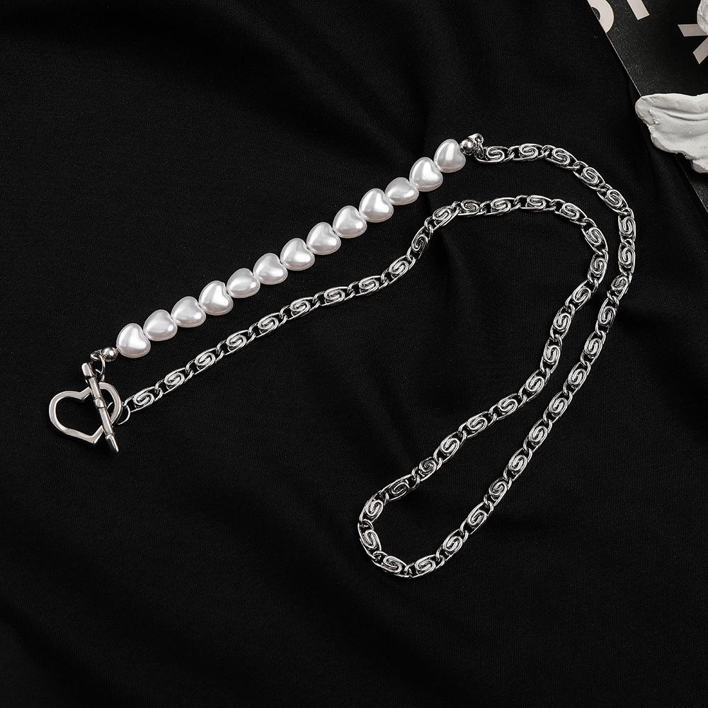 

High-Gloss Pearl Heart Patchwork Women s Luxury Stainless Steel Necklace