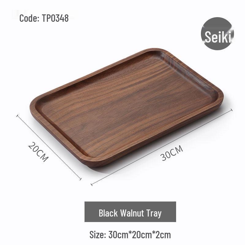 Luxury Black Walnut Tray: Rectangular Solid Wood for Home, Tea, & Water Cups, with Round Plate