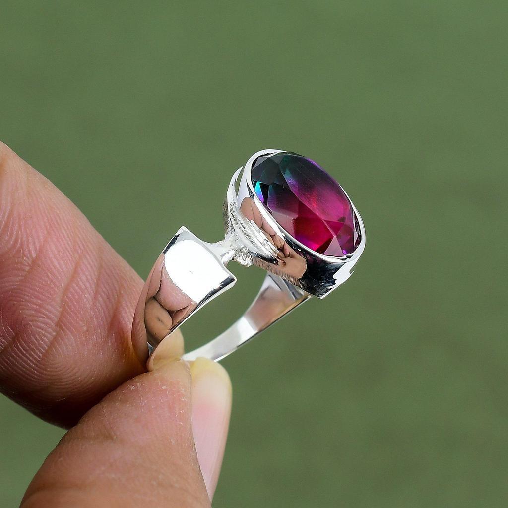 Faceted Multi Tourmaline Ring 925 Sterling Silver Ring Unique Design Jewelry Real Gemstone Handmade Ring Gift For Him Available In Ring Size