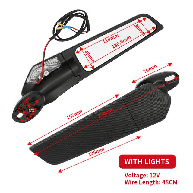 For Yamaha R15V3 R25 R3 R1 R125 YZF Kawasaki ZX6R ZX10R Modified Rearview Mirrors CBR Wind Wing Adjustable Rotating Side Mirror