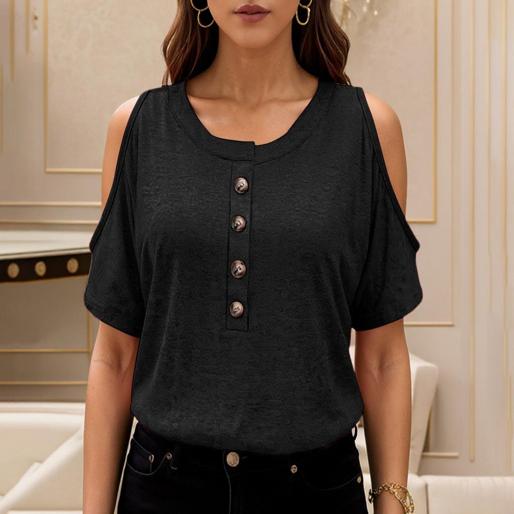 Women's Solid Color Round Neck Short Sleeved Top