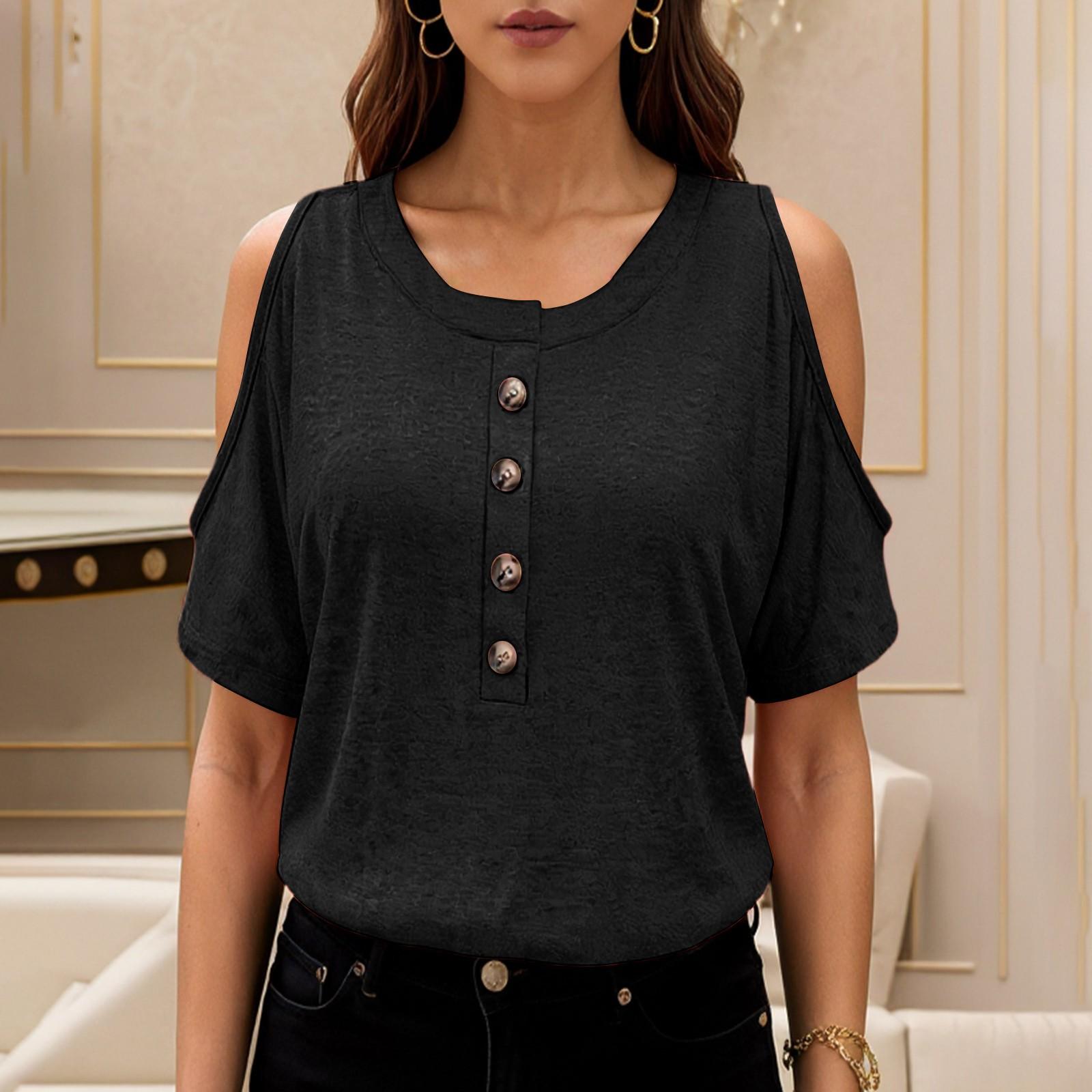 

Женский однотонный топ с круглым вырезом и короткими рукавами XXL чёрный