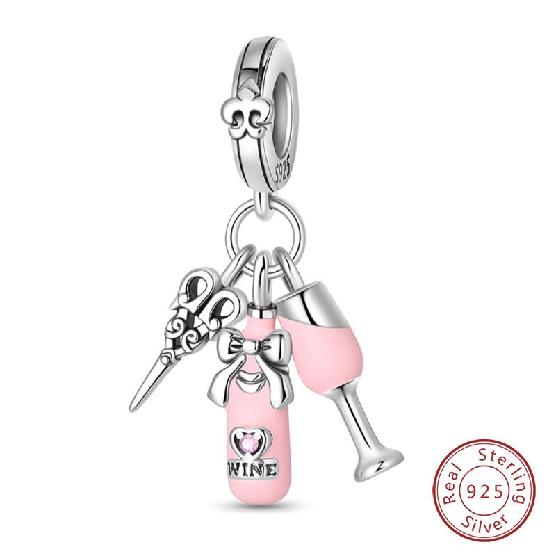 Fit 925 Silver Charms Beads Little Bear Lamb Little Flying Pig Pink Charms For Women DIY Birthday Jewelry Gift