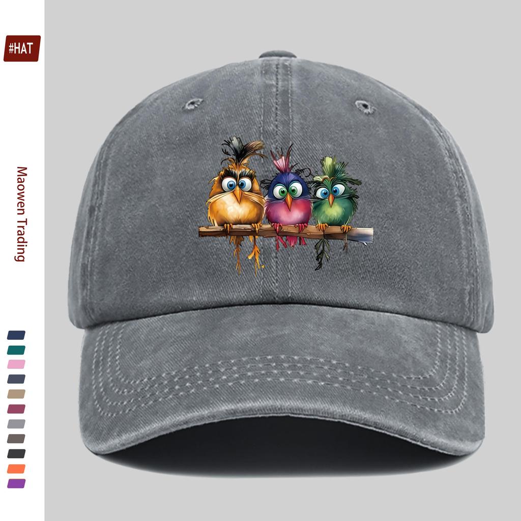 pc Fun Cute Three Birds Print Baseball Cap Casual Design Sun Hat Comfortable And Lightweight Buckle Adjustable Fashion Skateboa