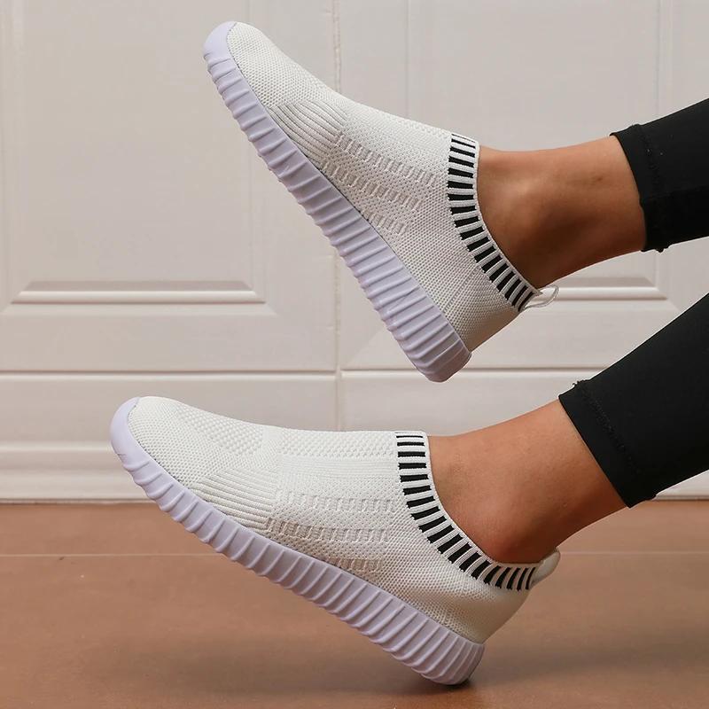 Women'S Casual Mesh Flat Shoes Breathable Comfortable Vulcanized Shoes Summer For Daily Use In Anti Slip Walking Slip On Shoes