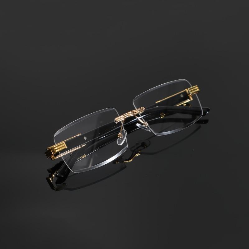 Men Metal Leopard Rimless Anti Blue Light Glasses - Vintage  Rectangle Style, Metal Frame for Business & Casual Wear