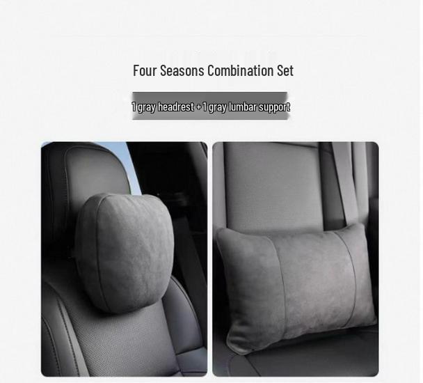 Wildleder Auto Lenden- & Nackenstütz-Set - Atmungsaktive, Perforierte Kopfstützen- & Rückenlehnenkissen