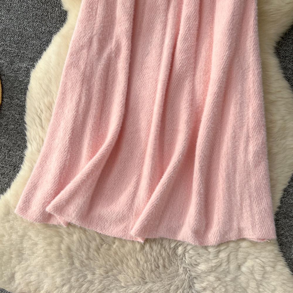 Autumn Winter Women Elegant Furry Knitted Long Midi High Waist A-line Skirt