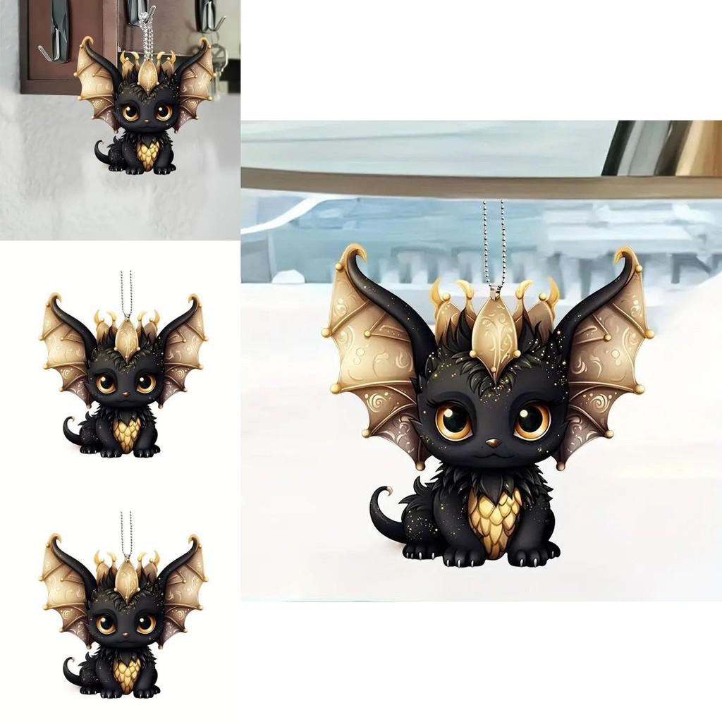Car Decor Acrylic Flat Surface Black Dragon Pendant With Cartoon Style For Vehicle Interior Enhancement