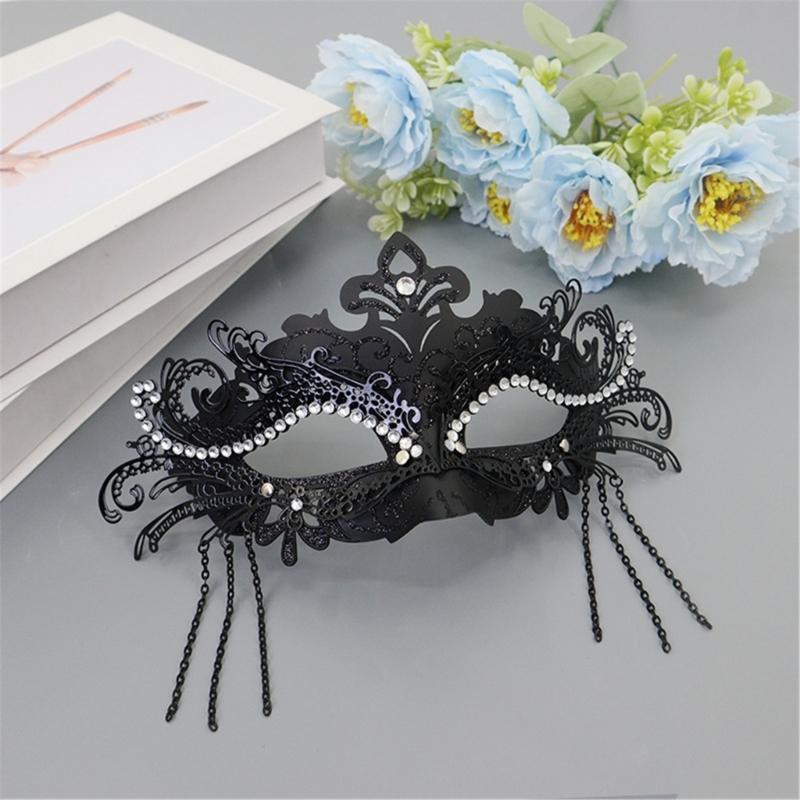 Rhinestones Fringe Half Face Mask Elegant Costume Accessory For Party Stage Performances