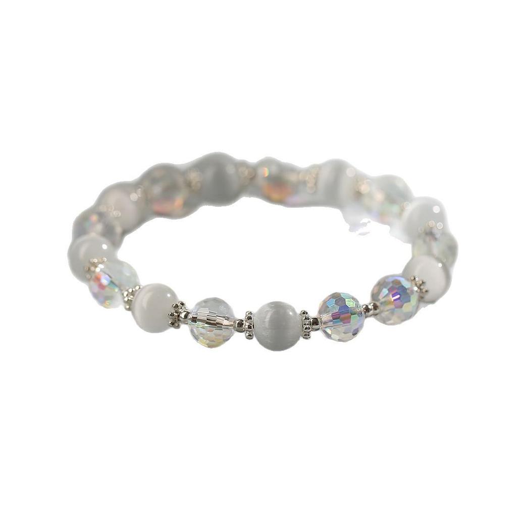 Luxurious White Cat's Eye Stone Beaded Bracelet for Women - Trendy and High-Value Design