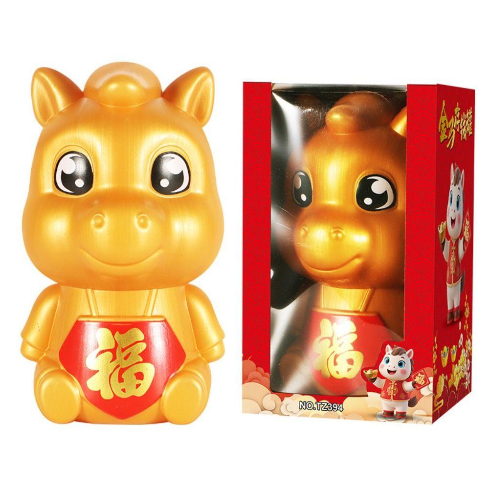 Gold Cartoon Piggy Bank Thickened Good Luck Zodiac Horse Coin Jar Durable Anti-fall Coin Saving Box New Year Celebration
