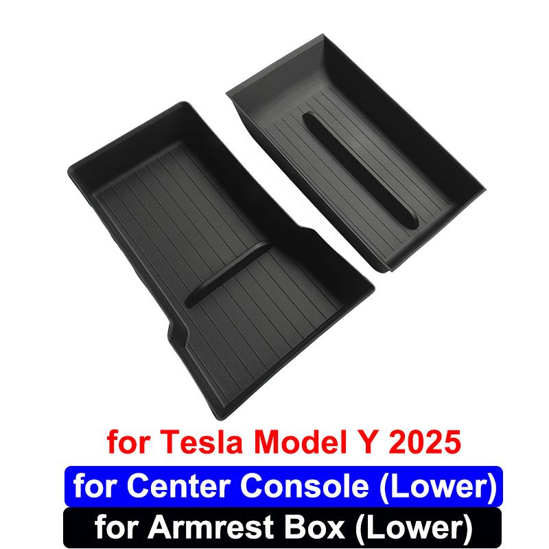 For Tesla Model Y Juniper 2025 Center Console Storage Organizer Box Tray Model 3 Highland 2024 Armrest Box Hidden Accessories
