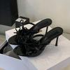 Pantoufles à talons hauts avec nœud doux pour femmes, Sandales d'été à bout rond et bride étroite, Sandales plates élégantes à bout ouvert, Chaussures pour femmes