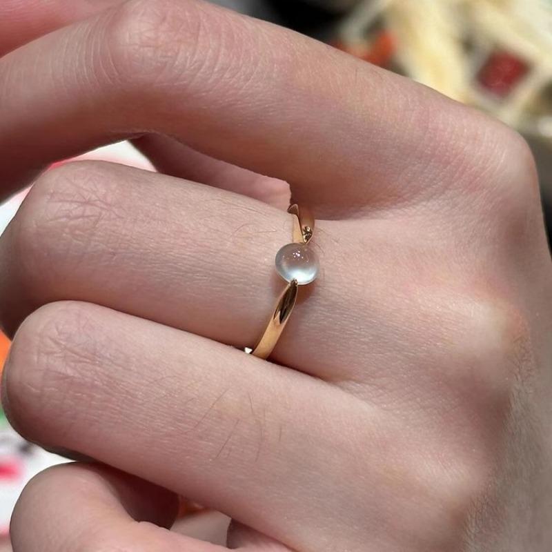 Simple and New In Charm Rings Chinese Style Natural Chalcedony Ice Transparent Glossy Small Round Beads Ring Jewelry Gifts