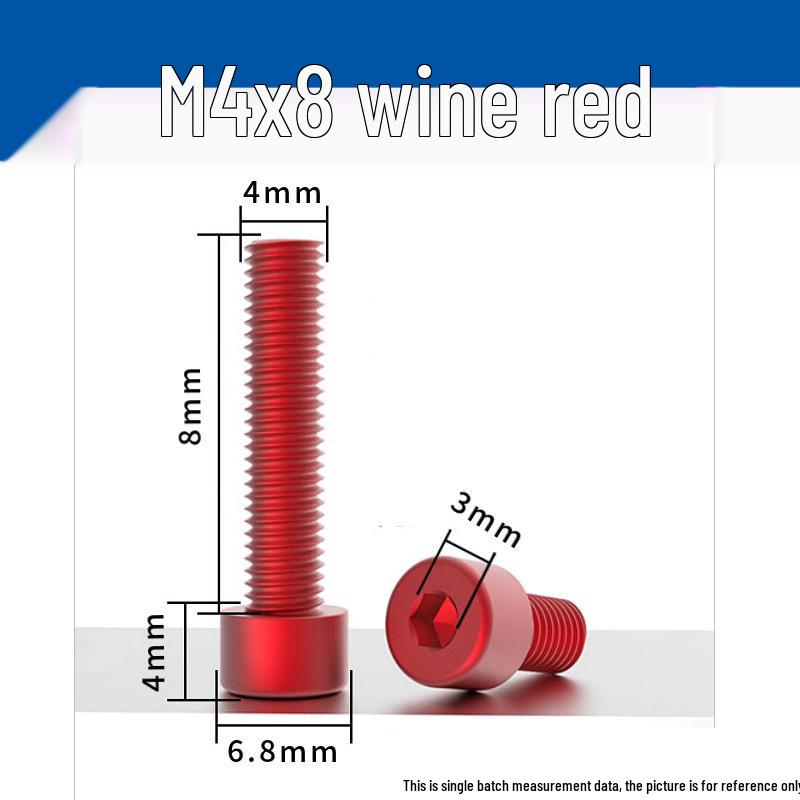 Šroub s vnitřním šestihranem M4 z eloxované hliníkové slitiny s válcovou zápustnou hlavou, antikorozní, barevná povrchová úprava.