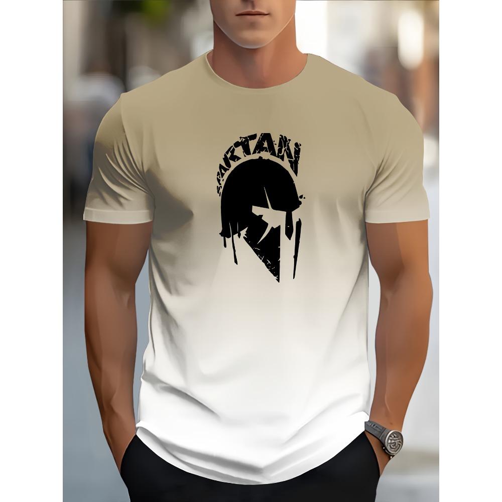 Casual Gradient Color Short Sleeve Top Fashion Men's Spartan Graphic Print T-shirt Oversized Breathable Muscle Crew Neck T Shirt