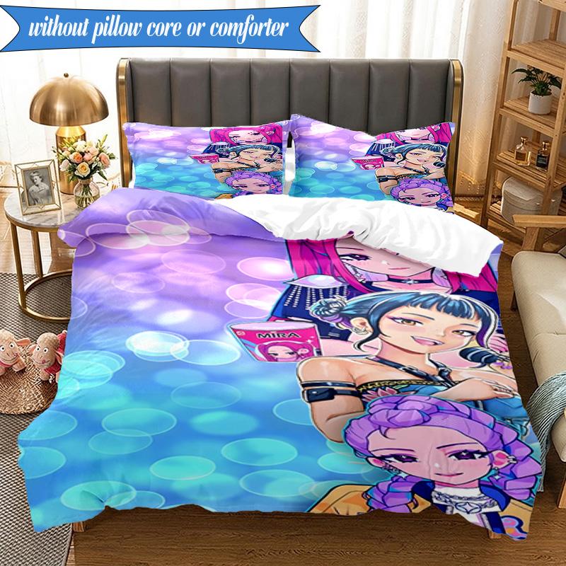 Kpop cartoon 3pcs K-pop music group Bedding set,Ideal for Bedroom, Dormitory,Including Duvet Cover And 2pcs Pillowcases,Fan gifts