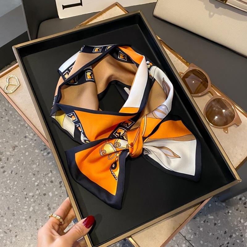 Satin high-end tied hair long silk scarf headband elegant and simple versatile hair band headband streamer hair accessories women's tied bag