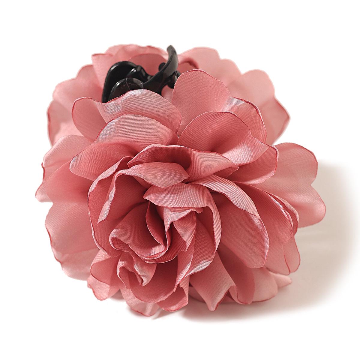 French Satin Camellia Large Hair Claw Clip - Elegant Floral Accessory