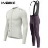 Winter Fleece Cycling Suit Men Long Sleeve Jersey Bib Pants Set Road Bike Outdoor Sports Shockproof Padding with Pockets