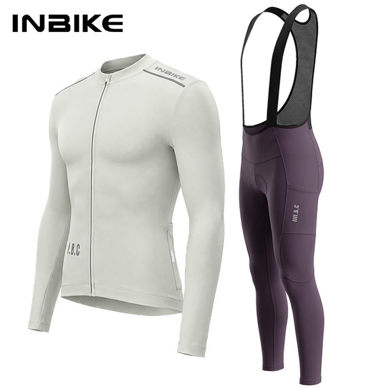 Winter Fleece Cycling Suit Men Long Sleeve Jersey Bib Pants Set Road Bike Outdoor Sports Shockproof Padding with Pockets
