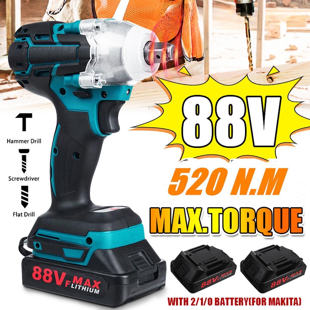 

520Нм 88В Бесщеточный Аккумуляторный Электрический Ударный Гайковерт Перезаряжаемый 1/2 дюйма Гайковерт Электроинструменты С 2 Аккумуляторами 1*Battery